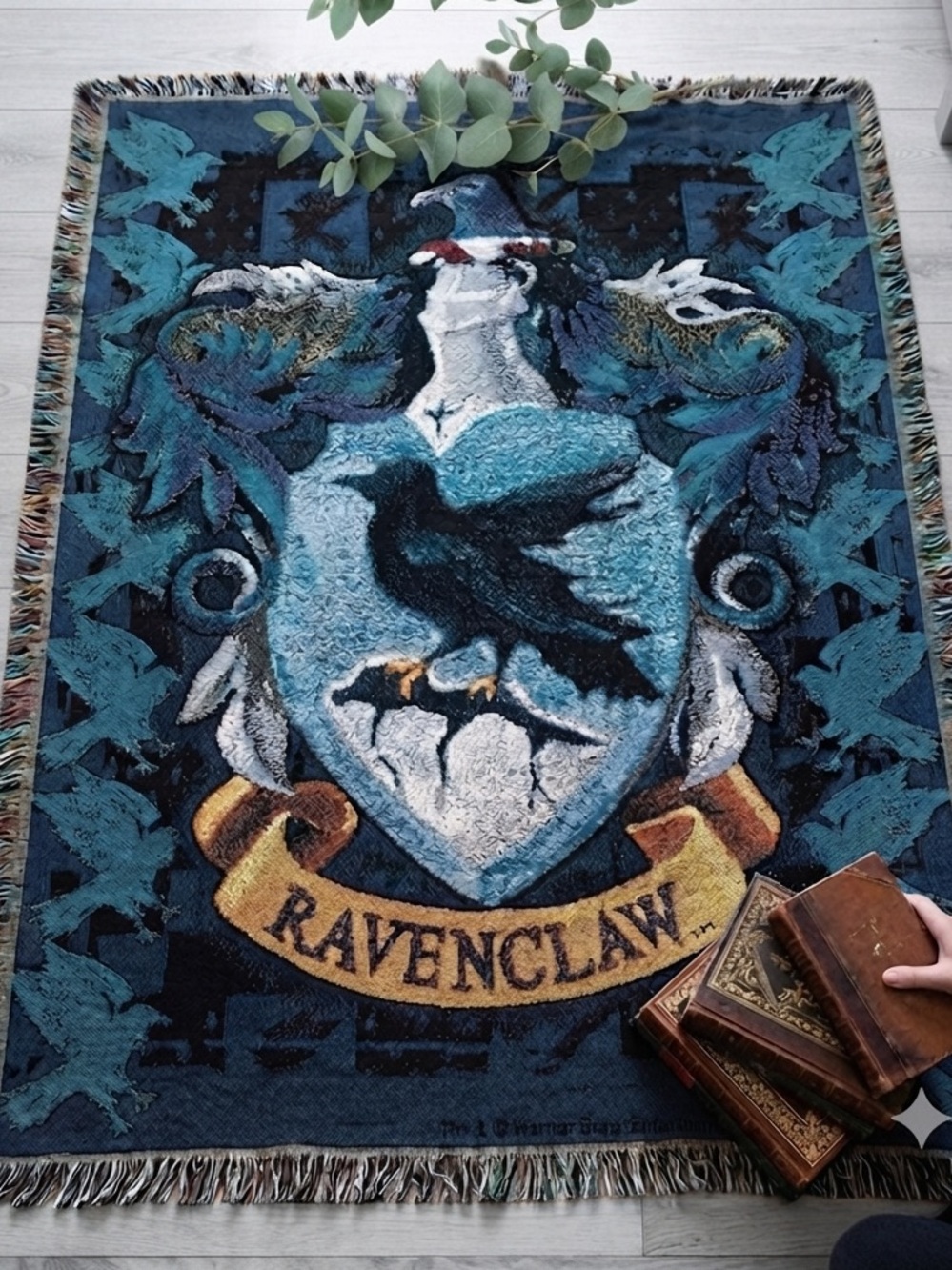 Harry Potter Ravenclaw Crest Woven Tapestry Throw Blanket Witchy Academia Boho